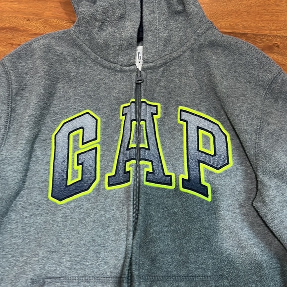 Gap Fleece Jacket Hoodie size large Grey and Neón Gap logo Zip Sweater - Picture 2 of 7